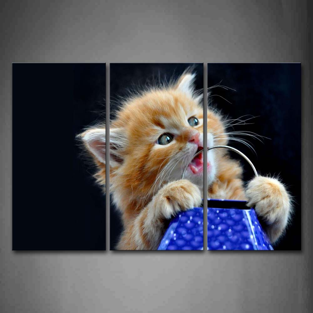 Cute Cat Bend Over Blue Bottle Wall Art Painting The Picture Print On Canvas Animal Pictures For Home Decor Decoration Gift 