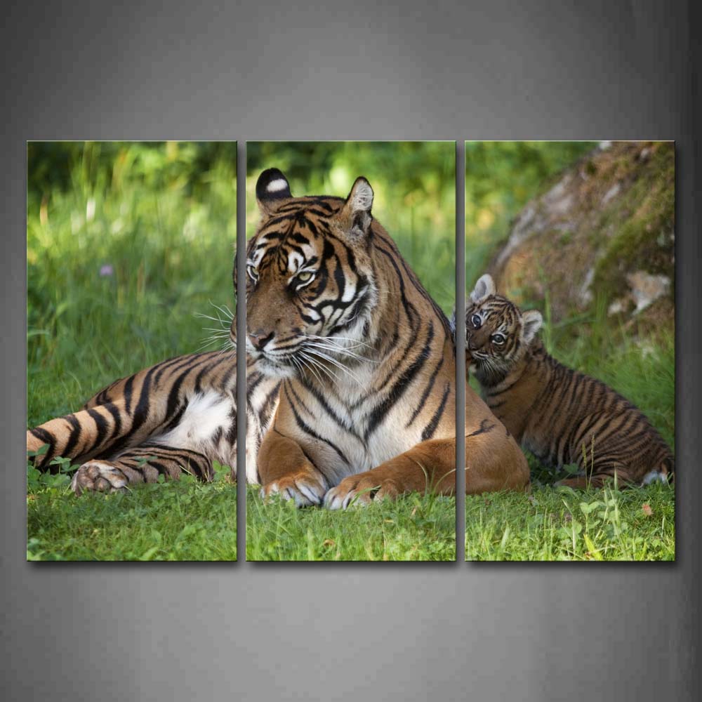 Mother Tiger And Cub Sit On Grass Wall Art Painting The Picture Print On Canvas Animal Pictures For Home Decor Decoration Gift 