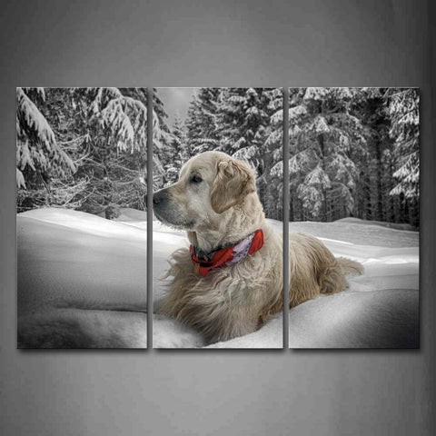 White Dog Lie On Snowfield Snow Cover Tree Wall Art Painting The Picture Print On Canvas Animal Pictures For Home Decor Decoration Gift 