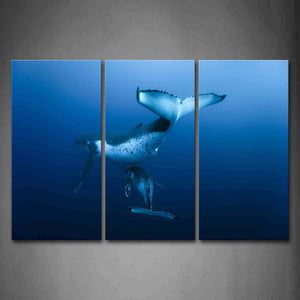 Mother Whale And Cub In Blue Sea Wall Art Painting The Picture Print On Canvas Animal Pictures For Home Decor Decoration Gift 