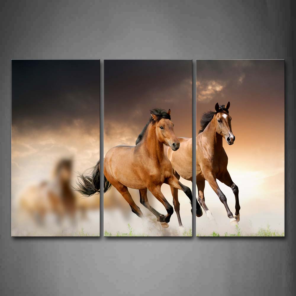 Horses Run On Grass Dust Wall Art Painting Pictures Print On Canvas Animal The Picture For Home Modern Decoration 