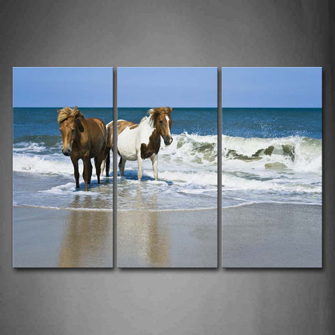 Two Horse Stand On Beach Wave Wall Art Painting The Picture Print On Canvas Animal Pictures For Home Decor Decoration Gift 