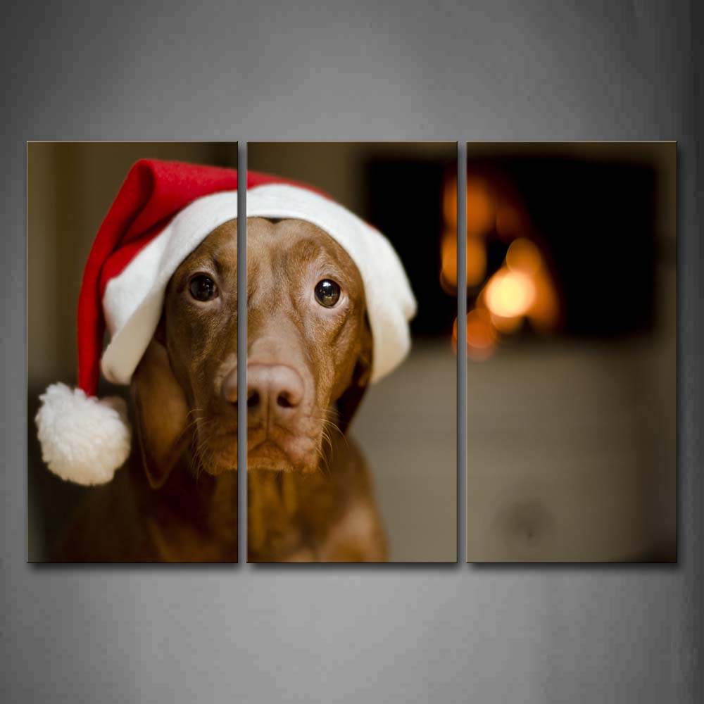 Yellow Dog Wear Christmas Hat Inside Room Wall Art Painting The Picture Print On Canvas Animal Pictures For Home Decor Decoration Gift 