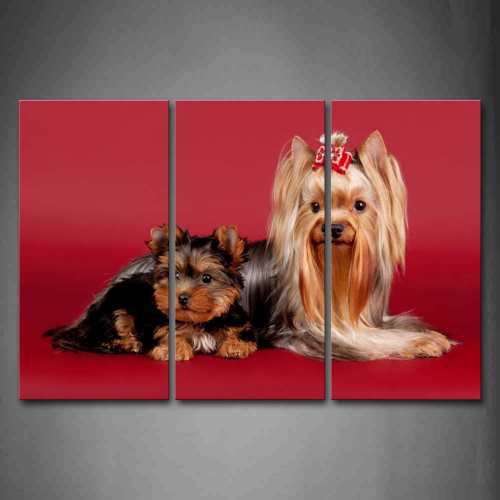 Red Two Cute Dogs Sit In Pink Background Wall Art Painting The Picture Print On Canvas Animal Pictures For Home Decor Decoration Gift 