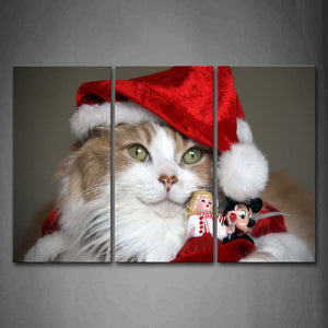 Red Cat Wear Christmas Hat  Wall Art Painting Pictures Print On Canvas Animal The Picture For Home Modern Decoration 