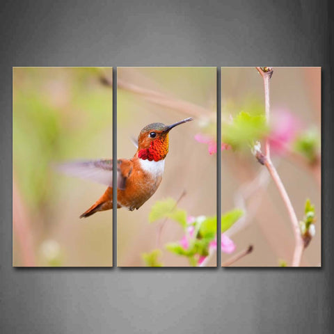Bird Fly Near Pink Flower Wall Art Painting The Picture Print On Canvas Animal Pictures For Home Decor Decoration Gift 
