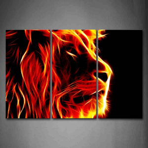 Yellow Orange Lion Artistic Fire Black Background Wall Art Painting The Picture Print On Canvas Animal Pictures For Home Decor Decoration Gift 