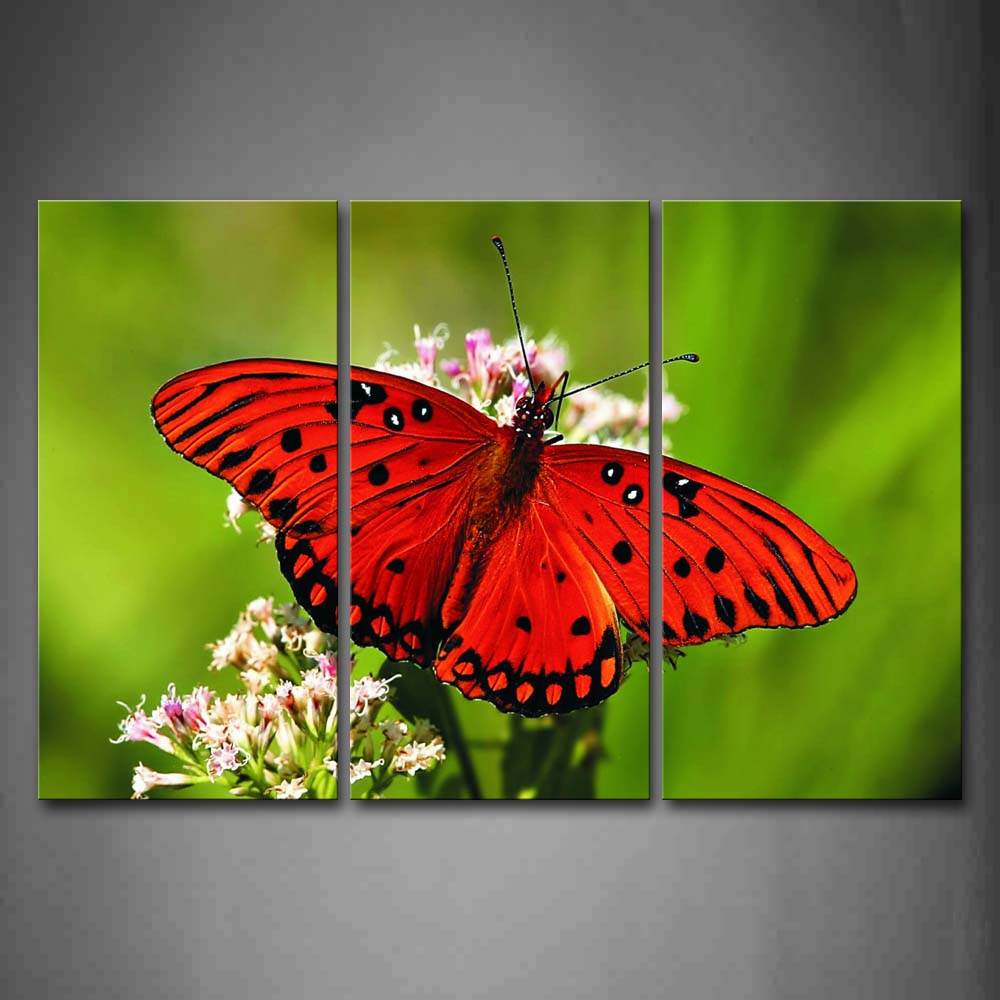 Red Butterfly Stop On Pink Flower Wall Art Painting The Picture Print On Canvas Animal Pictures For Home Decor Decoration Gift 