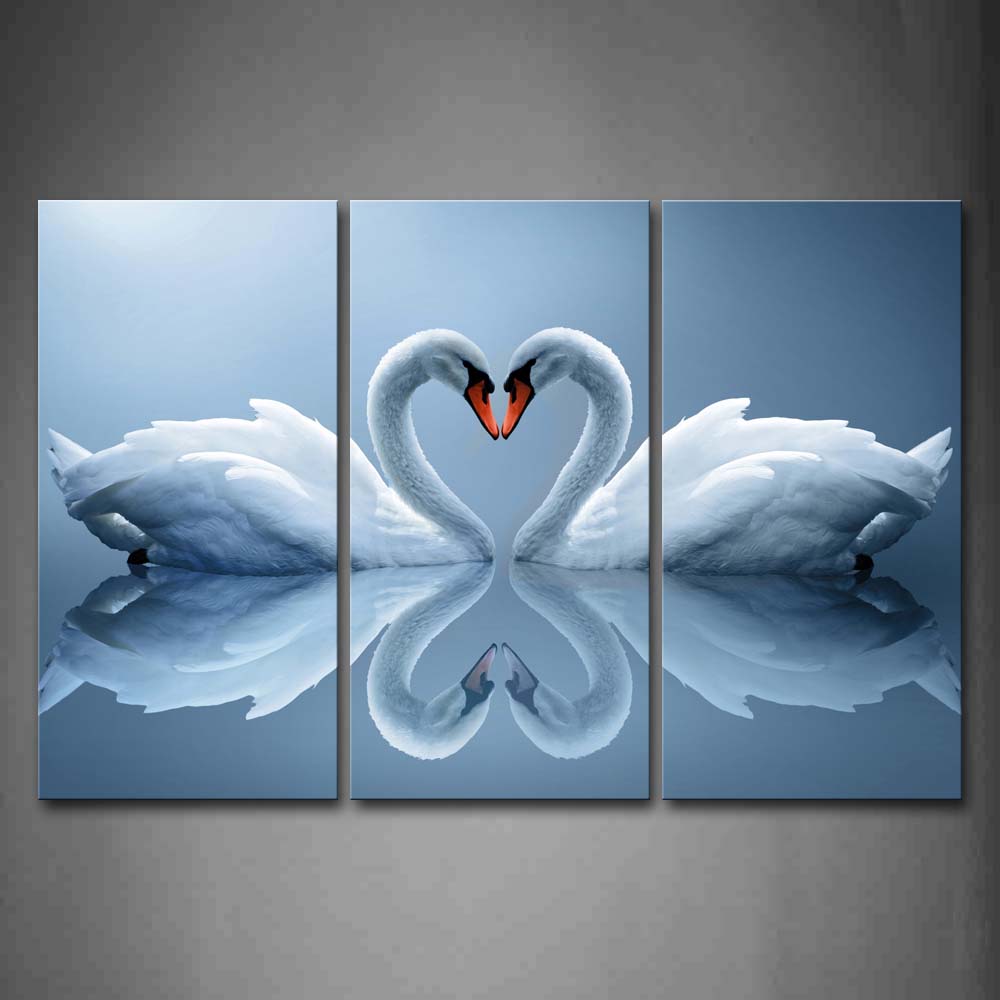 Two Swans Make Up A Heart Reflected On Water Wall Art Painting The Picture Print On Canvas Animal Pictures For Home Decor Decoration Gift 