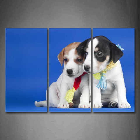 Two Dog Sit In Blue Background Wall Art Painting Pictures Print On Canvas Animal The Picture For Home Modern Decoration 