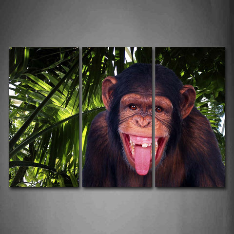 Chimpanzee Expose Tongue In Front Of Trees Wall Art Painting The Picture Print On Canvas Animal Pictures For Home Decor Decoration Gift 