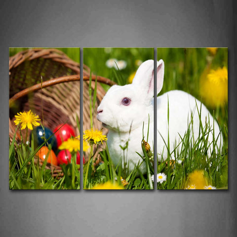 Rabbit In Grass Flower Basket  Wall Art Painting The Picture Print On Canvas Animal Pictures For Home Decor Decoration Gift 