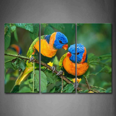 Two Rainbow Lorikeets Stand On Branch Wall Art Painting Pictures Print On Canvas Animal The Picture For Home Modern Decoration 