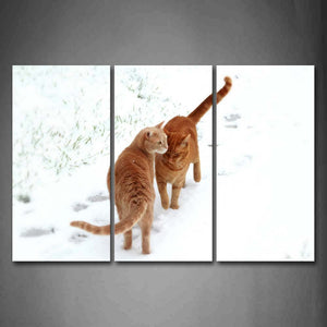 Two Yellow Cats Play On Snowfield Wall Art Painting The Picture Print On Canvas Animal Pictures For Home Decor Decoration Gift 