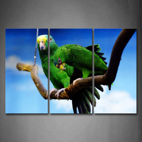 Two Green Bird Stand On Branch Wall Art Painting Pictures Print On Canvas Animal The Picture For Home Modern Decoration 