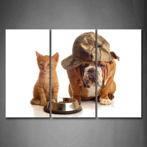 Dog Wear Cap With Cat Behind Food Wall Art Painting The Picture Print On Canvas Animal Pictures For Home Decor Decoration Gift 