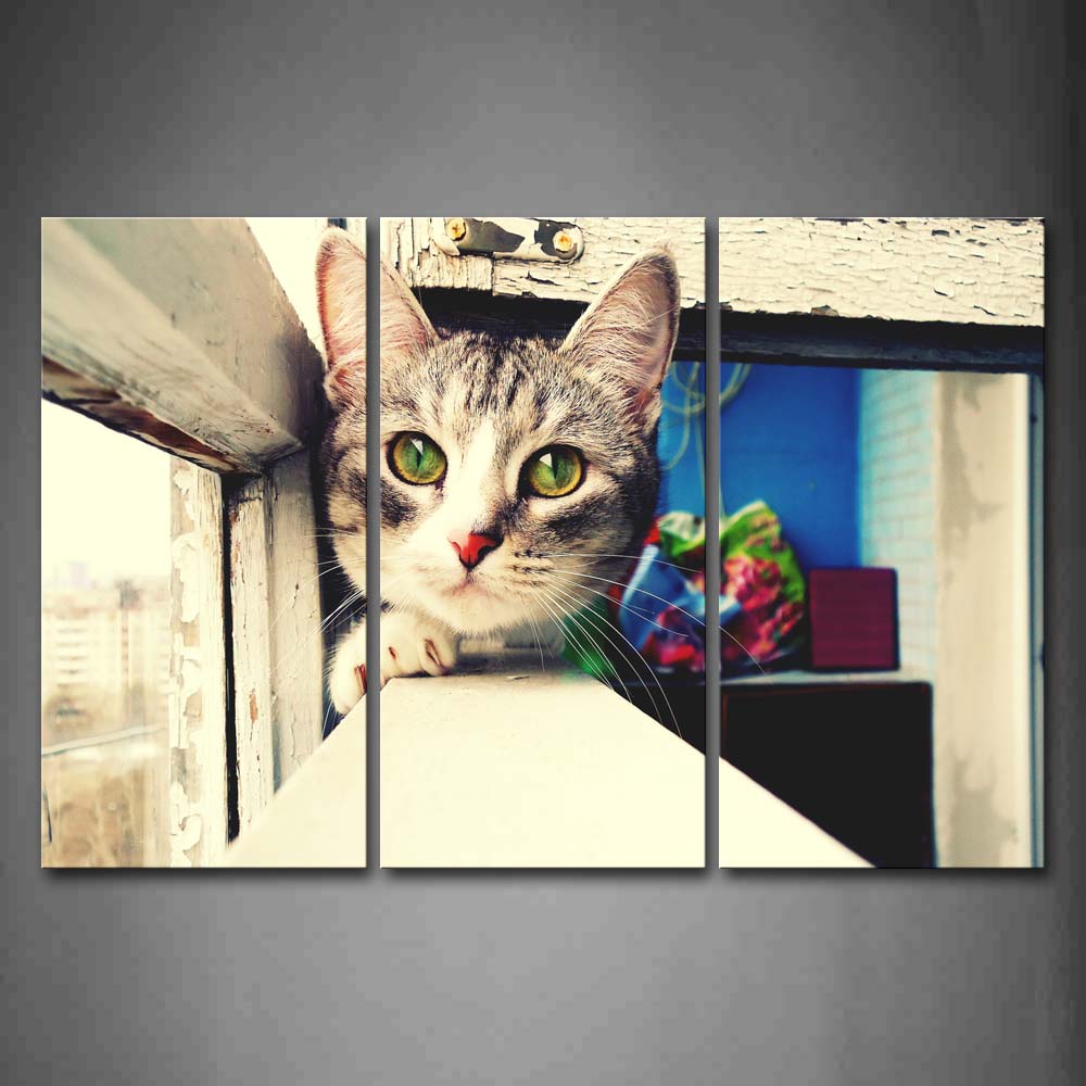 Cute Cat Under Window Inside Room Wall Art Painting The Picture Print On Canvas Animal Pictures For Home Decor Decoration Gift 