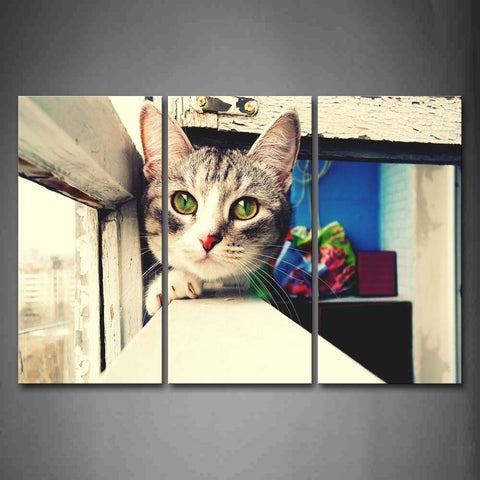 Cute Cat Under Window Inside Room Wall Art Painting The Picture Print On Canvas Animal Pictures For Home Decor Decoration Gift 