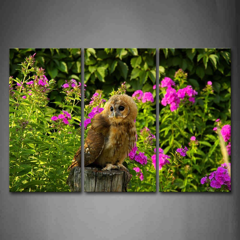 Yellow Owl Stand Wood Tree Purlpe Flower Wall Art Painting The Picture Print On Canvas Animal Pictures For Home Decor Decoration Gift 