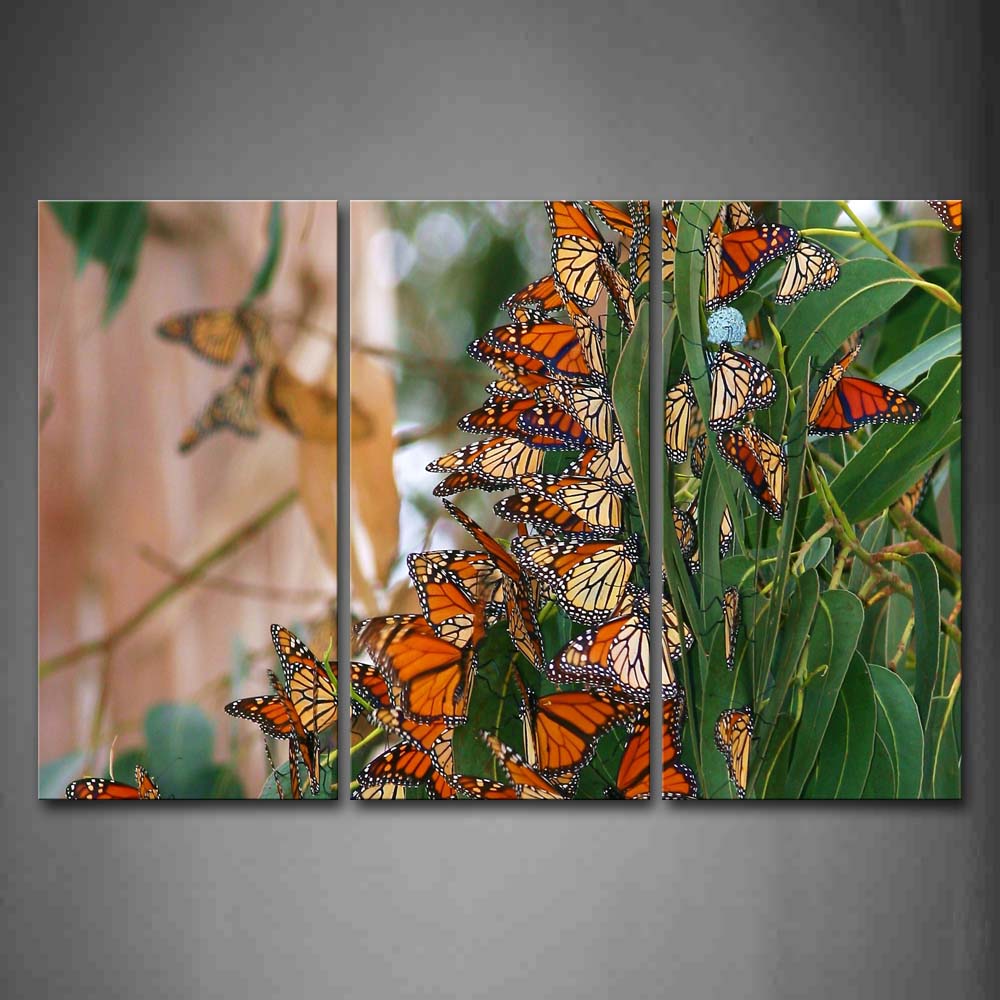 Many Butterflys Stop On Green Leafs Wall Art Painting Pictures Print On Canvas Animal The Picture For Home Modern Decoration 