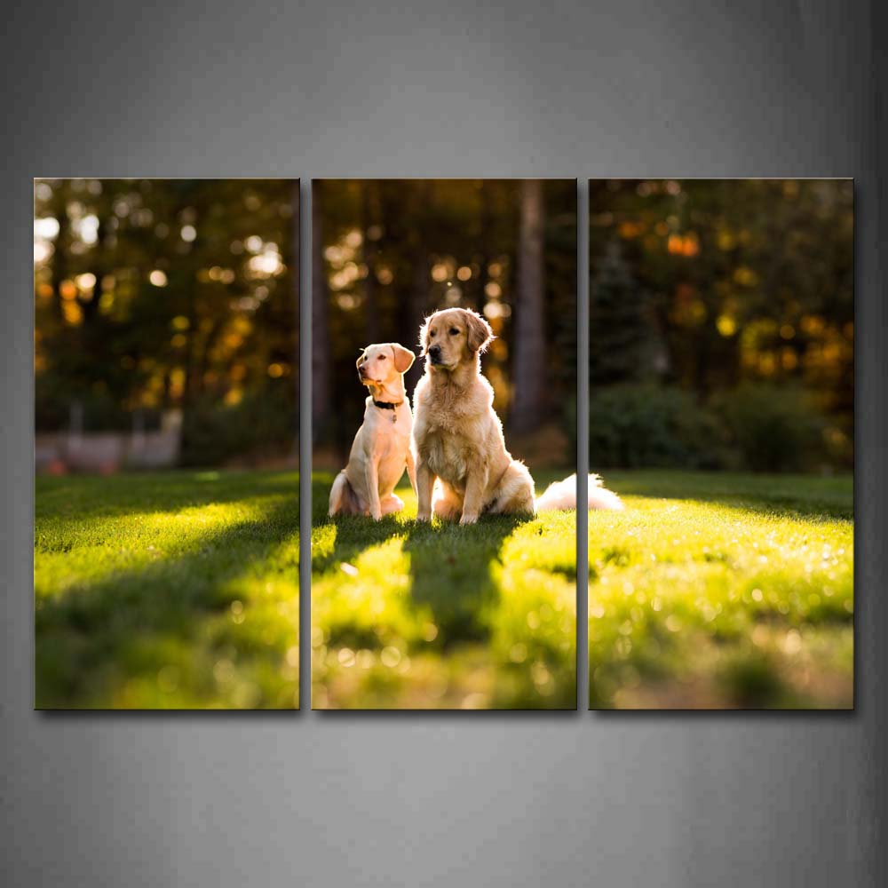 Two Dogs Sit On The Grass Wall Art Painting The Picture Print On Canvas Animal Pictures For Home Decor Decoration Gift 