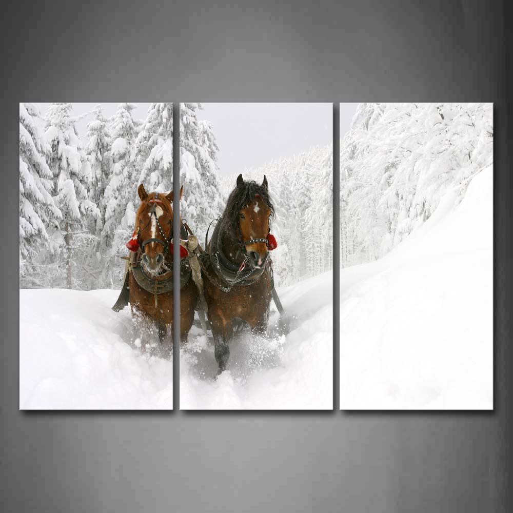 Brown Horses Running On The Snowfield Wall Art Painting Pictures Print On Canvas Animal The Picture For Home Modern Decoration 