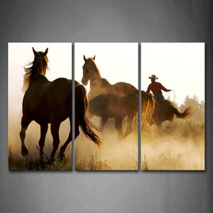 Brown Horses Running On The Grass Wall Art Painting Pictures Print On Canvas Animal The Picture For Home Modern Decoration 