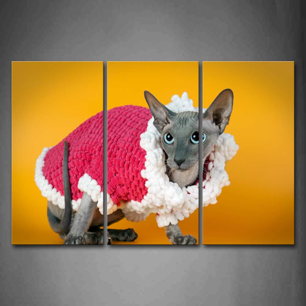 Gray Cat Wear Red Cloth Wall Art Painting Pictures Print On Canvas Animal The Picture For Home Modern Decoration 