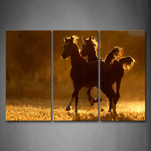 Two Brown Horses Walk On The Grass Wall Art Painting The Picture Print On Canvas Animal Pictures For Home Decor Decoration Gift 