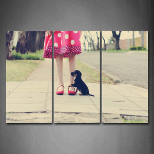 Black Puppy Grasp A Girl'S Foot  Wall Art Painting Pictures Print On Canvas Animal The Picture For Home Modern Decoration 