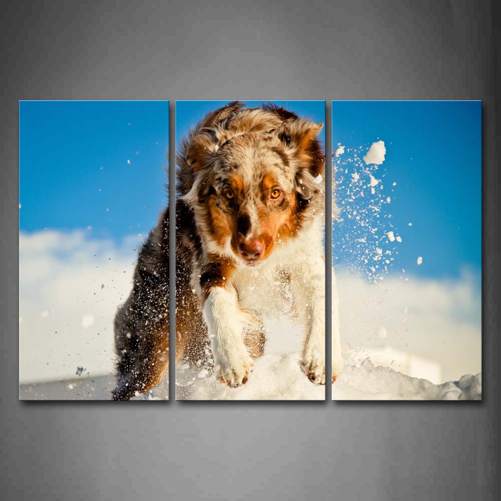 Brown Dog Running In The Snowfield Wall Art Painting The Picture Print On Canvas Animal Pictures For Home Decor Decoration Gift 