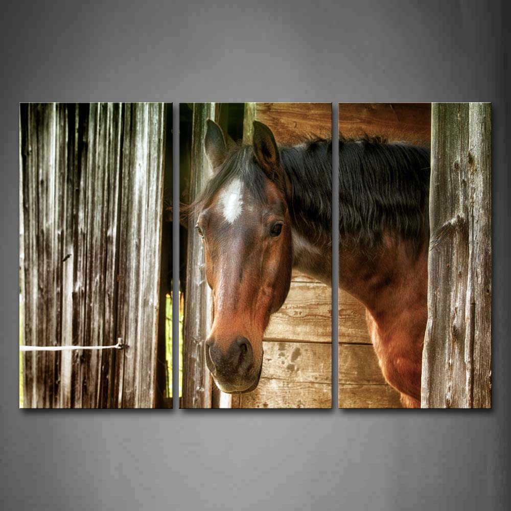 Brown Horse Stand In Wooden Stable Wall Art Painting The Picture Print On Canvas Animal Pictures For Home Decor Decoration Gift 