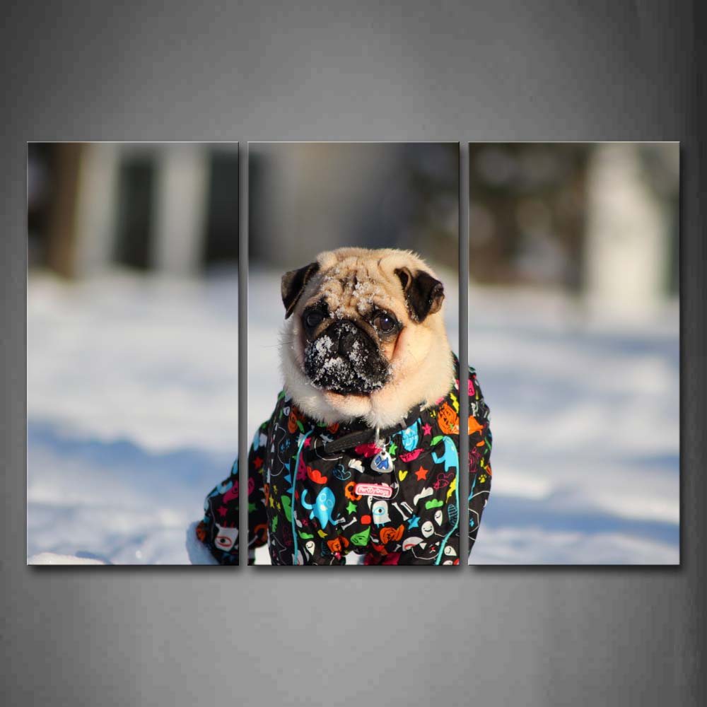 Yellow Dog Wear Clothes On Snowfield Wall Art Painting Pictures Print On Canvas Animal The Picture For Home Modern Decoration 