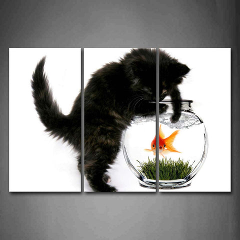 Black Cat Stand By Fish Tank And Want To Catch Fish  Wall Art Painting The Picture Print On Canvas Animal Pictures For Home Decor Decoration Gift 