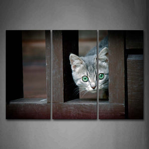 Gray Cat Stand On Wood Stockade Wall Art Painting The Picture Print On Canvas Animal Pictures For Home Decor Decoration Gift 