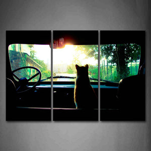 A Cat Sit Inside A Car Wall Art Painting The Picture Print On Canvas Animal Pictures For Home Decor Decoration Gift 