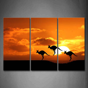 Yellow Orange Three Kangaroo Jump On The Land  Wall Art Painting The Picture Print On Canvas Animal Pictures For Home Decor Decoration Gift 