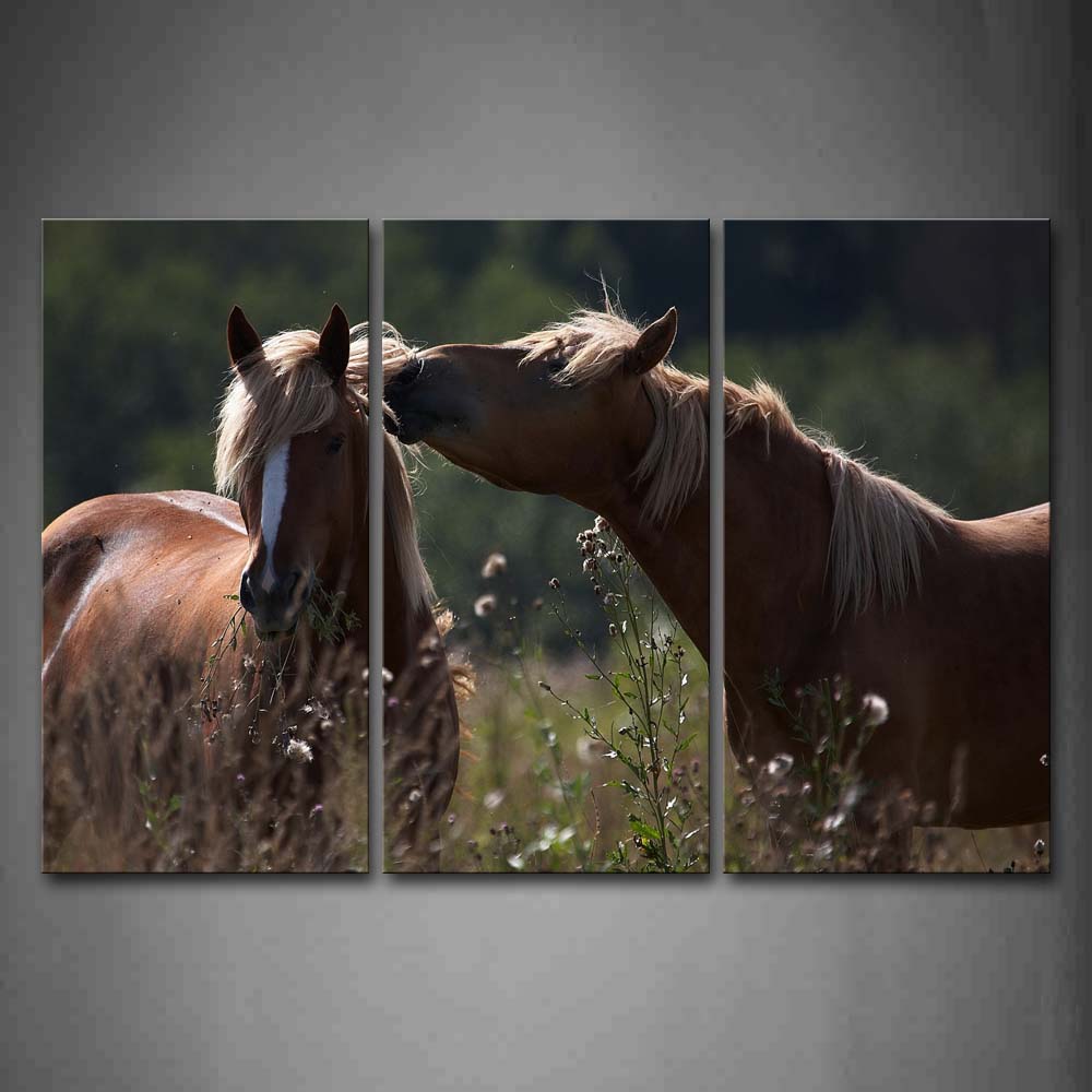 Two Horses Play In Grass Wall Art Painting The Picture Print On Canvas Animal Pictures For Home Decor Decoration Gift 