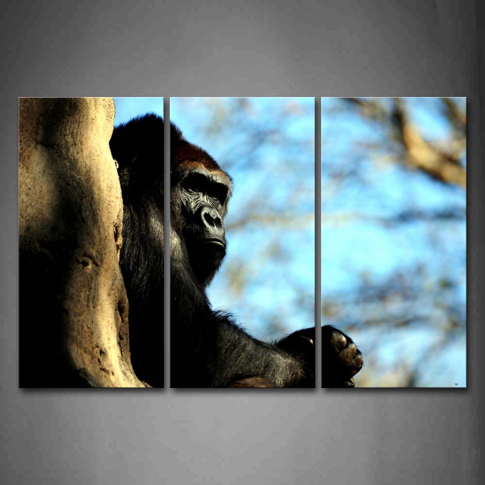 Gorilla Sit On Tree Trunk Wall Art Painting Pictures Print On Canvas Animal The Picture For Home Modern Decoration 