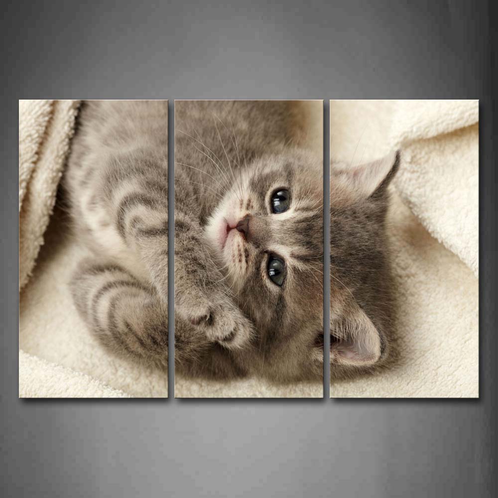 Gray Cat Lie On Bed  Wall Art Painting The Picture Print On Canvas Animal Pictures For Home Decor Decoration Gift 