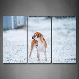 Yellow Dog Stand On Snowfield With Grass Wall Art Painting The Picture Print On Canvas Animal Pictures For Home Decor Decoration Gift 